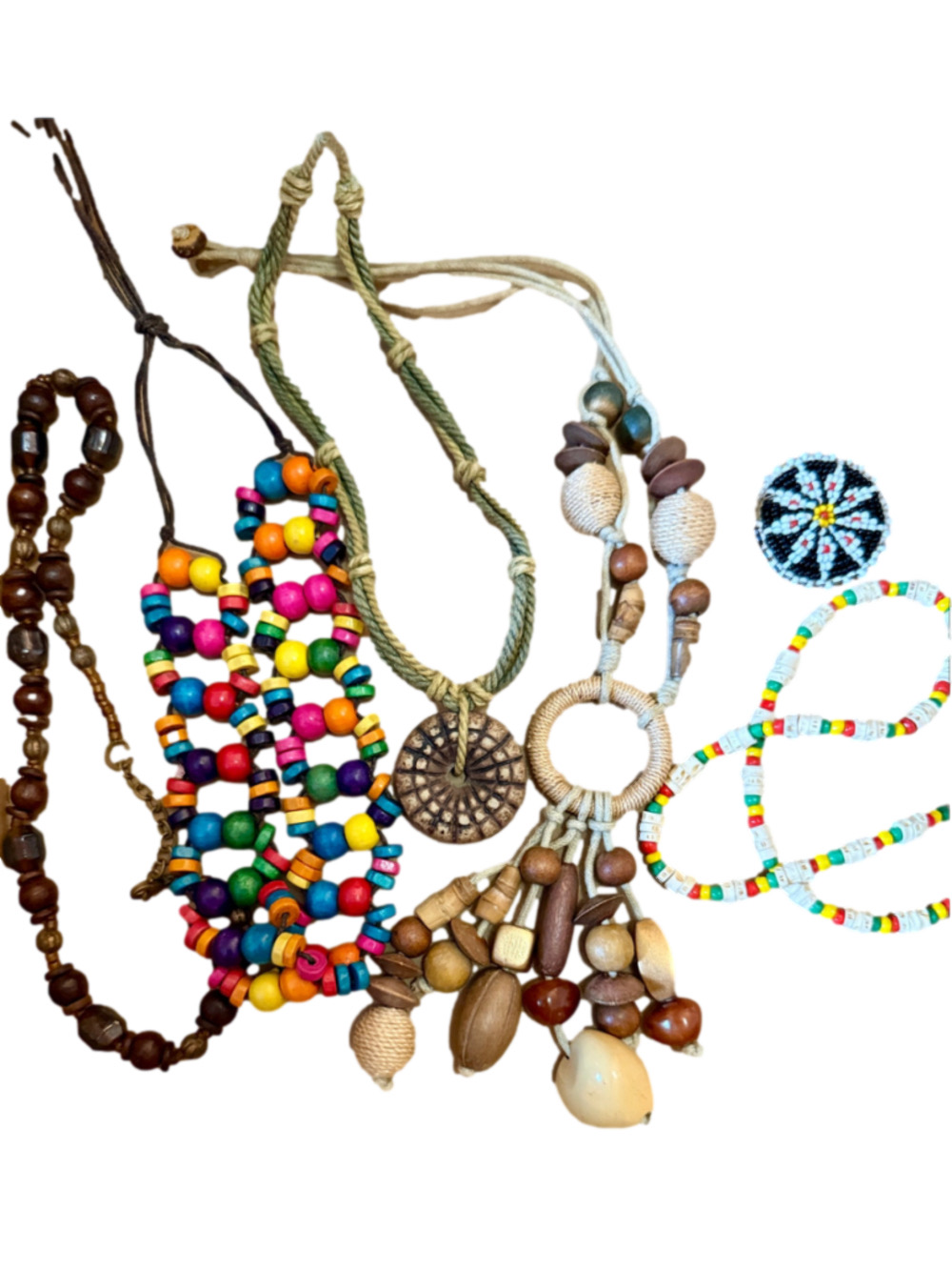 6 pc lot Women's Boho Multi-color Beaded Necklaces wood